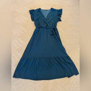Elegant Navy Blue Wrap Dress